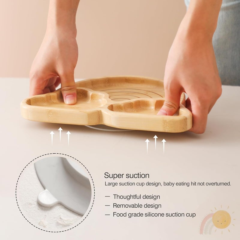 let's make Bamboo Suction Plate for Baby Kid Toddler Plate Spoon Fork Set with Removable Silicone Suction All-Natural Baby Feeding Set for Baby-Led Weaning Fits Feeding High Chair Table - Image 3